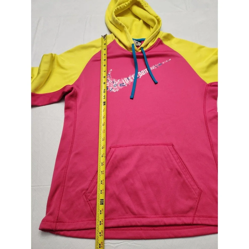 Nike Therma-FIT Hoodie Womens Large Pink Yellow Just Do‎ It Pullover Sweatshirt